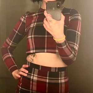 Forever21 Plaid Long Sleeve Top and Skirt Set